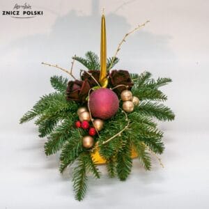 Ręcznie zdobiony stroik świąteczny ze świecą