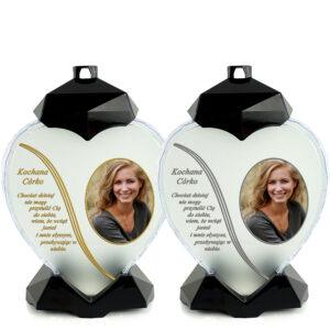 Znicz perosnalizowany w kształcie serca z własną dedykacją i zdjęciem