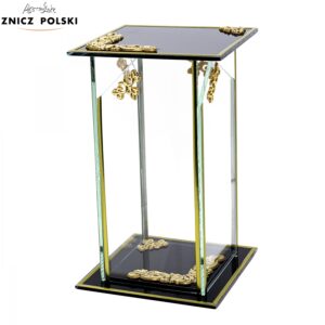 Prosty zodobny szklany znicz kapliczka w kolorze czarnym ze złotymi ornamentami GLASS DEKOR