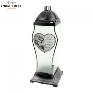 Znicz kapliczka z sercem i napisem "Na zawsze w naszych sercach" srebrny