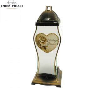 Znicz kapliczka z sercem i napisem dla rodziców GLASS S-3 SERCE RODZICOM złoty