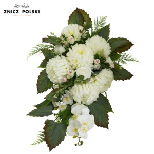 Duży komplet nagrobny kompozycji kwiatowej z biało-kremowych kwiatów chryzantem 90cm