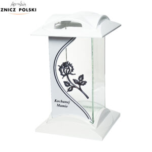 Stylowy elegancki biało-srebrny znicz dla mamy KWADRAT PC8 FALA MAMIE