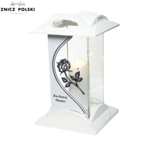 Stylowy elegancki biało-srebrny znicz dla mamy KWADRAT PC8 FALA MAMIE
