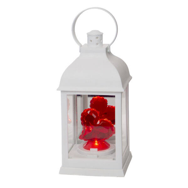 Biała latarenka z ledowym sercem świecącym na czerwono lub wielokolorowo