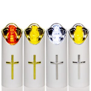 Wkład ledowy do zniczy biały ze złotym lub srebrnym wnętrzem i krzyżem LED 14,5cm