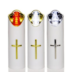 Wkład ledowy do zniczy biały ze złotym lub srebrnym wnętrzem i krzyżem 17cm