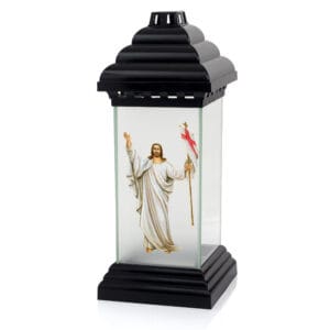 Czarny lub biały znicz wielkanocny kaplicza z wizerunkiem Jezusa Zmartwychwstałego