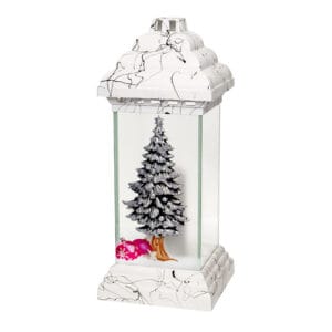 Biały znicz bożonarodzeniowy ze srebrną choinka i bombkami LS2 CH