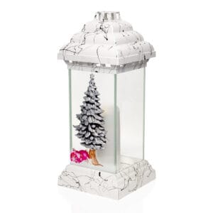 Biały znicz bożonarodzeniowy ze srebrną choinka i bombkami LS2 CH