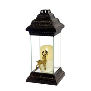 Kapliczka bożonarodzeniowa znicz ze złotym brokatowym reniferem