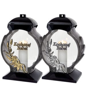 Elegancki czarno-złoty lub czarno-srebrny znicz nagrobny z dedykacją dla Babci OB LILIA BABCI