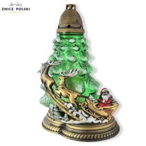 Duży znicz świąteczny z aplikacją zaprzęgu reniferów i Świętego Mikołaja RENIFERY