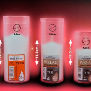 Wkład wymienny do zniczy parafinowy prasowany czas palenia 20h TB80 (35 szt.)