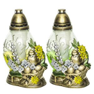 Klasyczny znicz wielkanocny z aplikacją kurczaczka i wiosennych kwiatów WAK