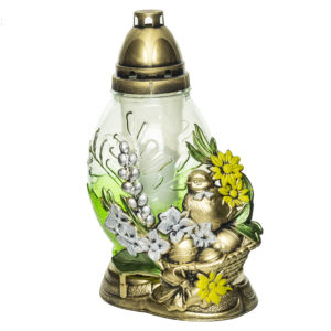 Klasyczny znicz wielkanocny z aplikacją kurczaczka i wiosennych kwiatów WAK