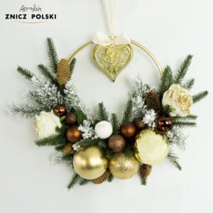 Bożonarodzeniowy wianek na drzwi w odcieniach złota i brązu