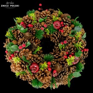 Wykonany z wysokiej jakości materiałów sztuczny wianek bożonarodzeniowy o średnicy 32cm. - 12/18/ANA