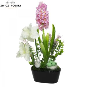 Różowy hiacynt wielkanocny w czarnej donicy ceramicznej