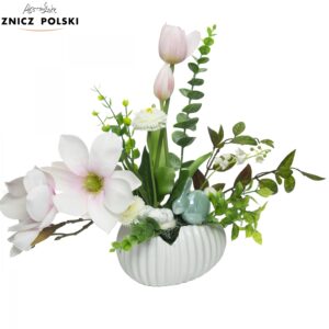 Kompozycja wielkanocna w stylu glamour w białej skorupce ceramicznej