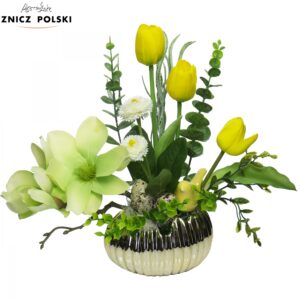 Kompozycja wielkanocna w stylu glamour w złotej skorupce ceramicznej