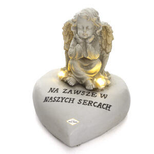 Figurka z napisem sentencją na zawsze w naszych sercach i oświetleniem LED na grobowiec
