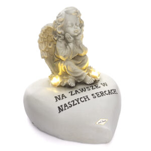 Figurka z napisem sentencją na zawsze w naszych sercach i oświetleniem LED na grobowiec
