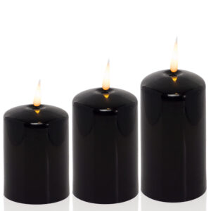 Świeca LED na baterie AA wysokość 13cm, 15cm lub 18cm migający płomień czarna