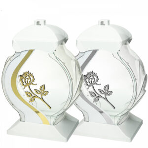 Okrągły elegancki znicz nagrobny z kwiatem róży