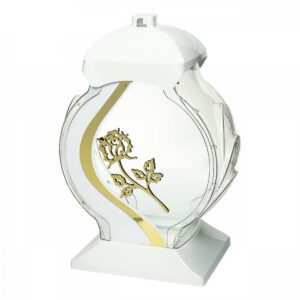 Okrągły elegancki znicz nagrobny z kwiatem róży