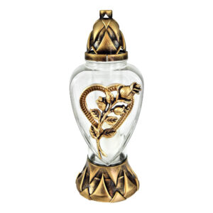 Klasyczny elegancki znicz nagrobny w kształcie serca z kwiatem róży