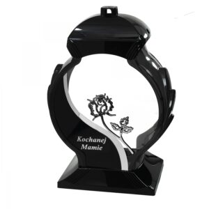 Elegancki czarno-srebrny znicz nagrobny z dedykacją dla mamy OB FALA RÓŻA MAMIE