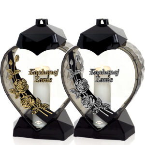 Elegancki znicz w kształcie serca z kwiatem róży dla Żony