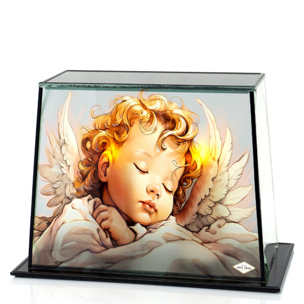 Wyjątkowy podłóżny znicz z piękną kolorową ilustracją aniołka