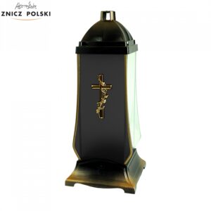 Gustowny wysoki znicz kapliczka z czarno matowego szkła GLASS S2 MAT KRZYŻ