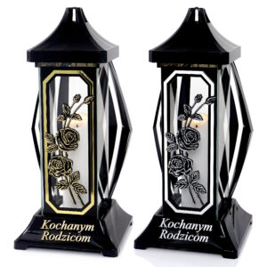 Wysoki 40cm znicz artystyczny dla rodziców z motywem róży