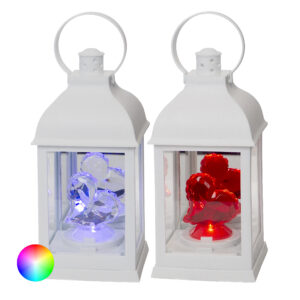 Biała latarenka z ledowym sercem świecącym na czerwono lub wielokolorowo