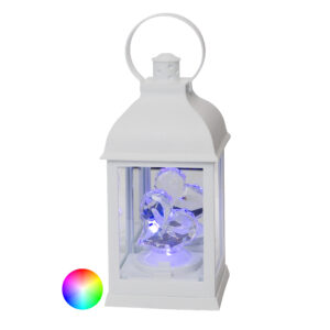 Biała latarenka z ledowym sercem świecącym na czerwono lub wielokolorowo