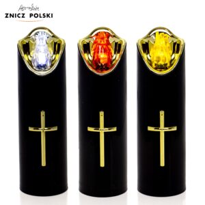 Wkład ledowy do zniczy czarny ze złotym wnętrzem i krzyżem 17cm