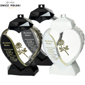 Znicz w kształcie serca z dedykacją dla mamy SERCE WIERSZ RÓŻA