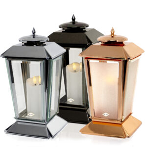 Znicz nagrobny ze stali nierdzewnej kapliczka z drzwiczkami LATARNIA METAL ROMB