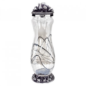 Srebrny znicz artystyczny ze zdobionego dymionego szkła KUFEL