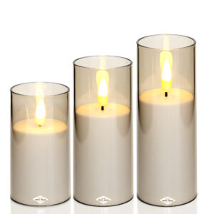 Elegancka świeca LED w dymionej imitacji szkła nowoczesny wkład od zniczy 10cm, 12,5cm lub 15cm