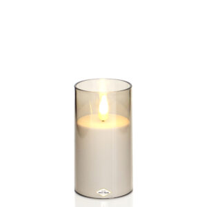 Elegancka świeca LED w dymionej imitacji szkła nowoczesny wkład od zniczy 10cm, 12,5cm lub 15cm