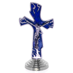 Krzyż stojący metalowy zdobiony żywicą kolorową