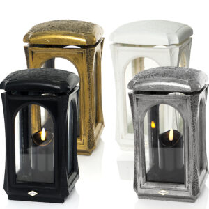 Klasyczna srebrna żywiczna kapliczka znicz nagrobny KWADRAT ŻYWICA DOMEK