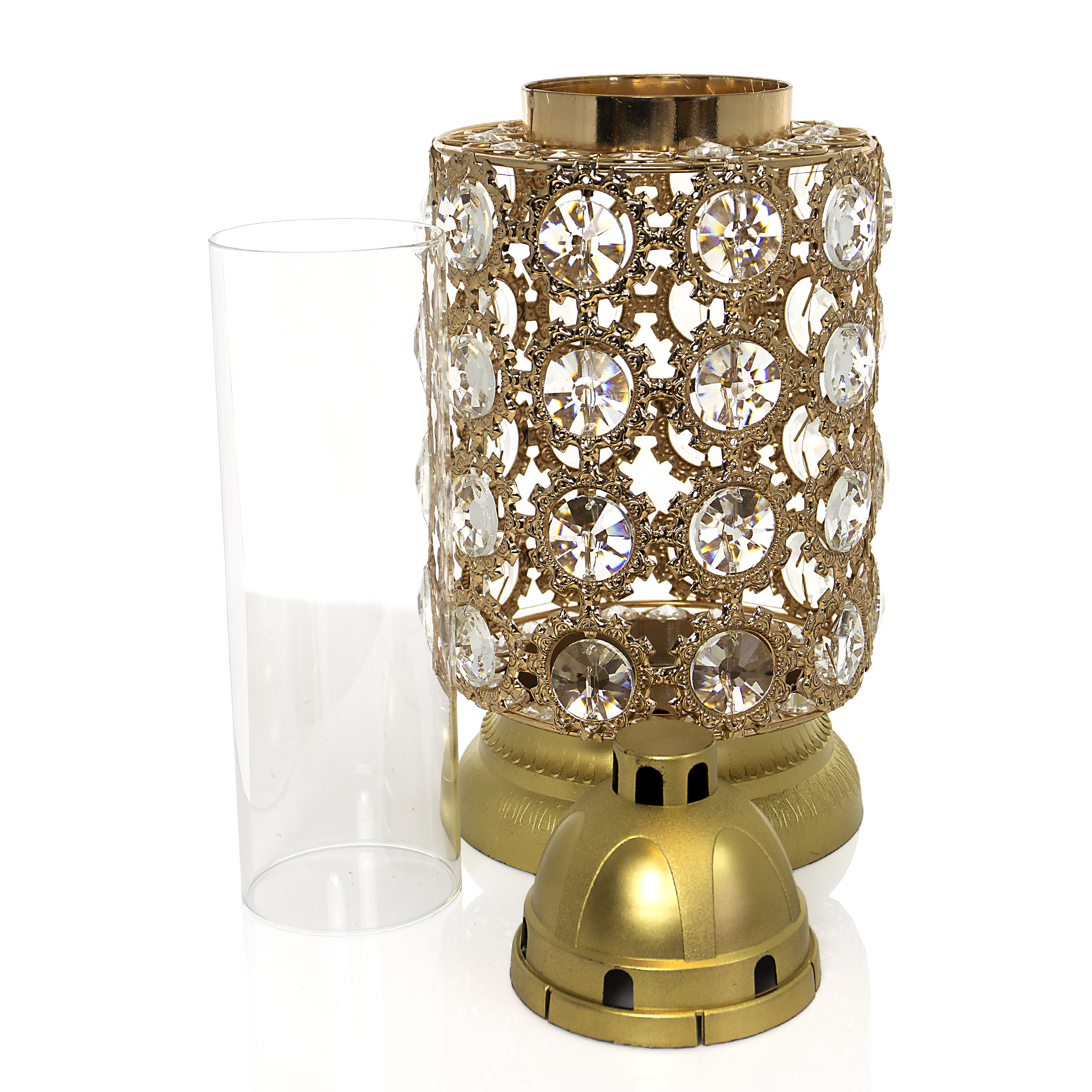 Efektowny złoty znicz z serii premium w formie walca z kryształkami