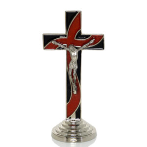 Krzyż stojący metalowy zdobiony żywicą kolorową