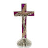 Krzyż stojący metalowy zdobiony żywicą kolorową