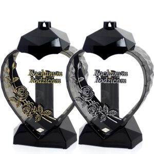 Elegancki znicz w kształcie serca z kwiatem róży dla rodziców